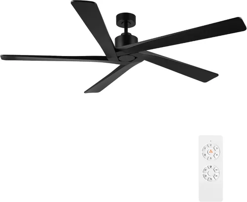 Vista 16 de WINGBO - Ventilador de techo DC de 48" sin luz - 5 aspas de madera maciza talladas, motor DC reversible de 6 velocidades, ventilador de techo sin