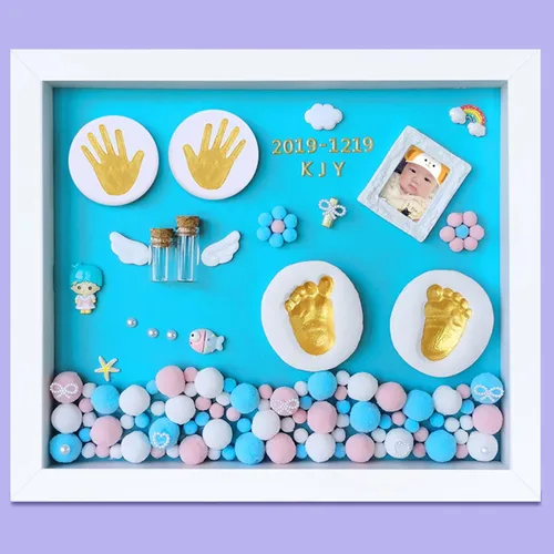 Vista 14 de MCstars Kit de manos y huellas para bebé con marco de fotos, marco de recuerdo personalizado para recién nacido, fabricante de huellas y huellas