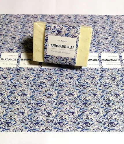 Vista 18 de Cinta de papel de envoltura para barra de jabón casera, productos hechos a mano, 20 piezas (horizontal - puntos azules)