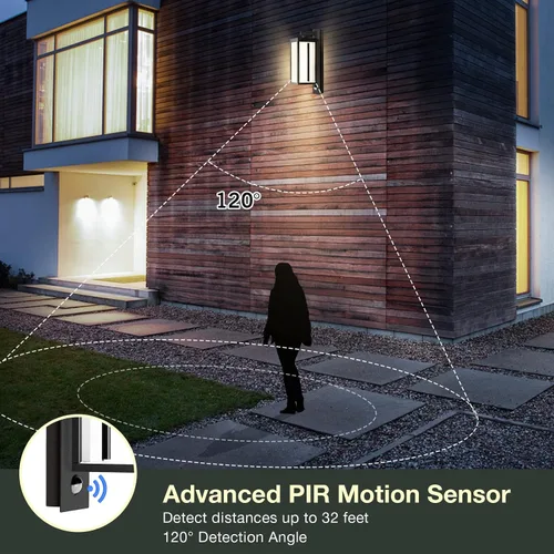 Vista 3 de Lámpara de pared para exteriores con sensor de movimiento, farol de montaje moderno, impermeable, con pantalla de vidrio transparente, lámparas