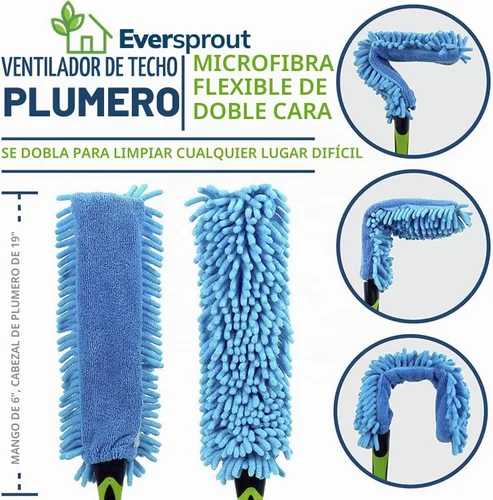 Vista 3 de EVERSPROUT Plumero de microfibra flexible de 3 pies para techo y ventilador, flexible para limpiar cualquier aspa, cabezal de cepillo extraíble