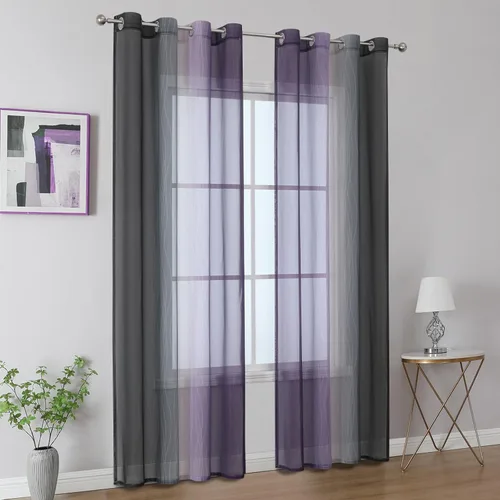 Vista 8 de Cortinas transparentes degradadas negras y moradas para sala de estar, 52 Negro y morado