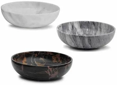 Vista 2 de Cuenco grande de mármol gris, centro de mesa decorativo de piedra gris - 16 pulgadas