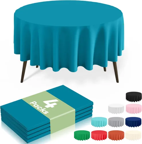 Vista 37 de misaya Paquete de 4 manteles desechables de plástico, mantel redondo impermeable de 84 pulgadas, a prueba de fugas y resistentes manteles Azul