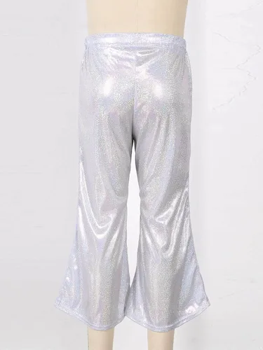 Vista 5 de Agoky Pantalones de baile de lentejuelas brillantes para niñas y niñas, pantalones acampanados de pierna ancha, pantalones acampanados para hip hop