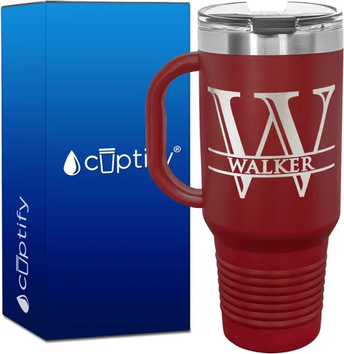 Vista 80 de Vaso personalizado de regalo de cumpleaños para mujeres y hombres, con monograma de escritura dividida, inicial y nombre grabado en negro, taza