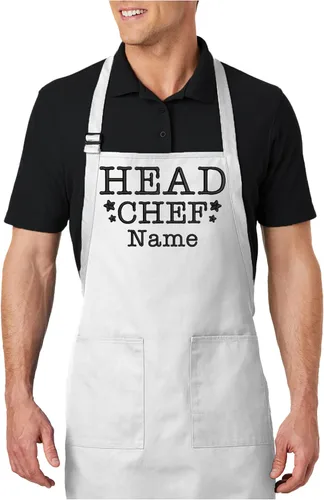 Vista 8 de Delantal de chef bordado personalizado, nombre personalizado, ajuste ajustable con bolsillos, lona de algodón premium