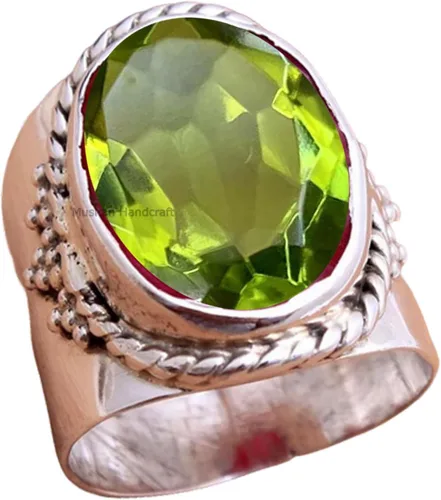 Vista 3 de Anillo de plata de ley 925 con piedras preciosas ovaladas auténticas, hecho a mano, hermoso regalo de Navidad para ella