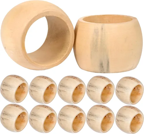 Vista 14 de Juego de 12 Servilleteros de Madera de Tres Anillos - Portaservilletas de Madera de Acacia Entrelazados para Decoración de Mesa de Comedor - Anillos