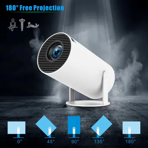 Vista 7 de Mini proyector HY300PRO actualizado 2025 con WiFi y Bluetooth, proyector portátil 4K, rotación de 180 grados, corrección trapezoidal automática