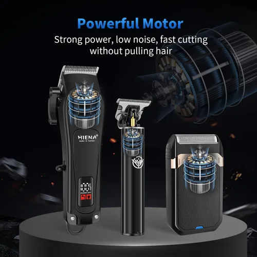 Vista 3 de HIENA PRO Juego de cortapelos profesional y kit de recortadora para hombres, cortadora de peluquería inalámbrica, afeitadora eléctrica de barba