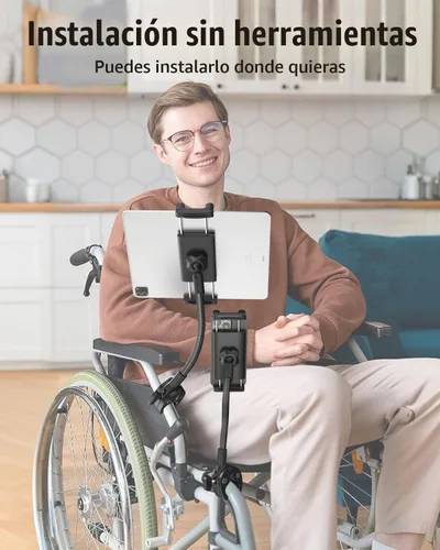 Vista 6 de Charchendo - Soporte para tablet para silla de ruedas, soporte para teléfono sin rebote Thick Case Friendly, 9.45" Total Length, 6" Adjustable