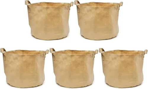 Vista 10 de 247Garden Paquete de 5 Macetas/Bolsas de Cultivo de Tela de Aireación de 1 Galón para Plantas con Asas (260 GSM, Negro, 6H x 7D)