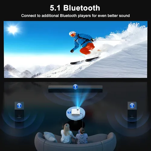 Vista 6 de Proyector inteligente ANSI 1500, proyector HOMPOW 4K con WiFi y Bluetooth, mini proyector, sistema de transmisión integrado, proyector