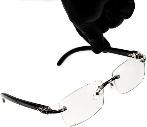 Vista 4 de Street Knitted Retro 90's Rimless Luxury Hombres Classic Rectángulo Plata Marco Metal Gafas Vintage Negro Brazo Cuadrado Hip Hop Lente Transparente
