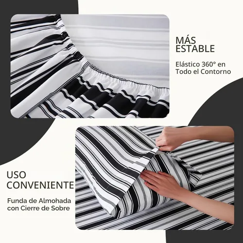 Vista 7 de MCO Juego de sábanas a rayas de 4 piezas, juego de sábanas Full transpirable con bolsillo profundo de 16", moderno y lujoso, juego de ropa de cama