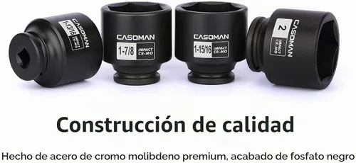 Vista 5 de CASOMAN Juego de dados de impacto de tuerca de eje de transmisión de 1/2 '', 6 puntos, CR-MO,1-13/16, 1-7/8, 1-15/16, 2 pulgadas, 4 piezas de 1/2
