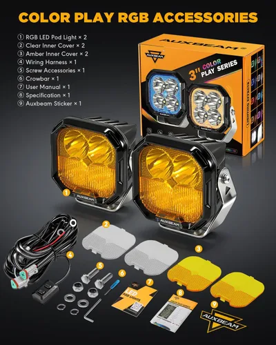 Vista 8 de Auxbeam Luces LED RGB en Cápsula de 3 Pulgadas, 7 Retroiluminación de Ciclo de Gradiente Dinámico, Combo Spot Flood de 116W, Luz de Conducción