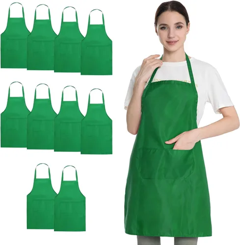 Vista 8 de Delantal negro con bolsillos para mujeres, hombres, adultos, chef, juego de 10 delantales de cocina a granel para cocinar, hornear, restaurante