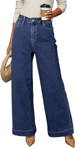 Vista 24 de Dokotoo Pantalones de mezclilla casuales de cintura alta para mujer Marrón