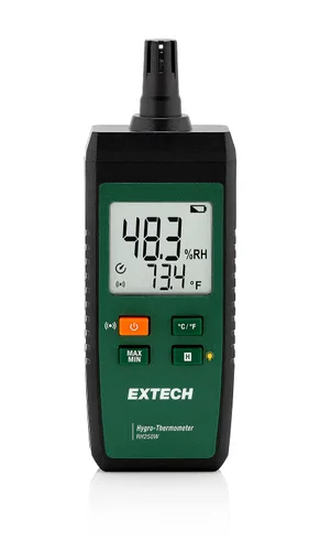 Vista 2 de Extech Higro-Termómetro RH250W con conectividad a la aplicación ExView RH 0-100%, temp -10 to 60C (14-140F), ExView app, up to 90m wireless