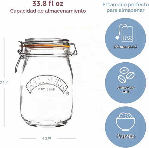 Vista 5 de Kilner Tarro de vidrio redondo con tapa oscilante 1L