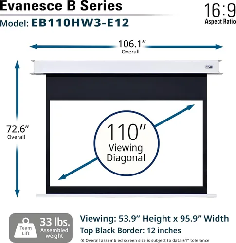 Vista 6 de Elite Screens Pantalla de proyector motorizada vertical ajustable empotrada en el techo, 110 pulgadas con caída adicional de 12 pulgadas, fibra