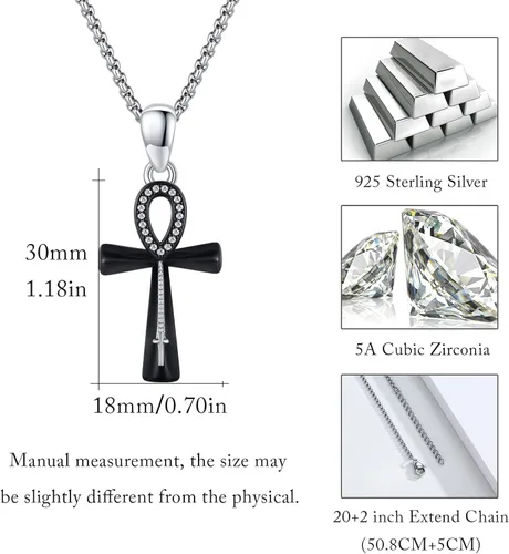 Vista 5 de MEDWISE Collar religioso de cruz Ankh para mujeres y hombres, collar de plata de ley con amuleto egipcio de eternidad, regalo de oración por la paz