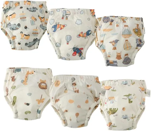Vista 13 de Ropa interior de entrenamiento para bebé, algodón suave, absorbente, ropa interior de entrenamiento para bebés, niños y niñas, paquete de 6 Chico