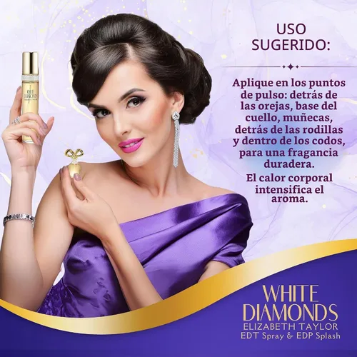 Vista 4 de Elizabeth Taylor White Diamonds EDT Set de regalo de 1.7 fl oz El juego incluye White Diamonds EDT 1.7 oz, EDP splash 0.12 oz, loción corporal