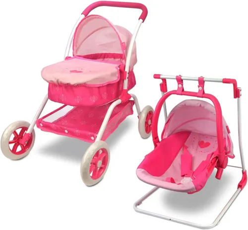 Vista 8 de Colección de muñecas de bebé, cochecito de muñeca Anivia, diseño de corazón, regalos para niños pequeños y niñas, cochecito de muñeca plegable