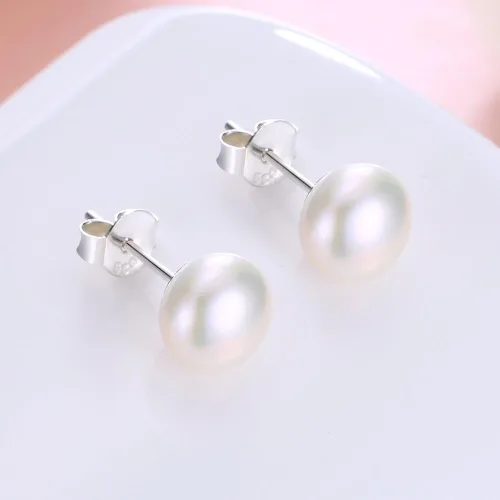 Vista 3 de ALYC Pearl Earrings Freshwater Pearl White Button Stud Earrings with 925 Sterling Silver for Women