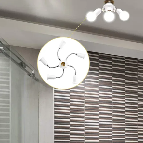 Vista 6 de 6 en 1 E26 E27 adaptador divisor de bombilla soporte de lámpara manguera de extensión convertidor de base giratoria ajustable de 360 grados