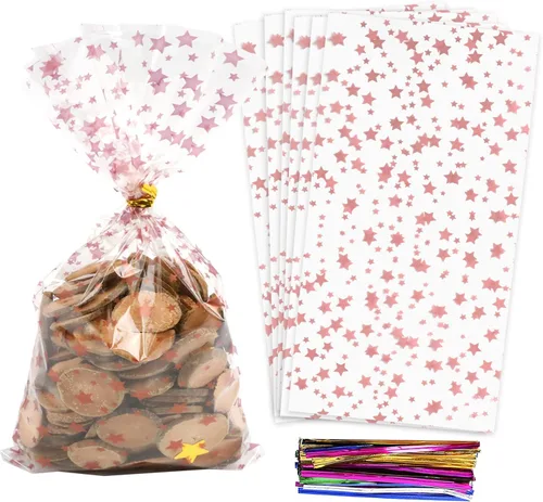 Vista 31 de 100 bolsas de regalo con estampado de estrellas de 3 x 5 pulgadas, bolsas de regalo de celofán, bolsas de regalo de celofán, bolsas de regalo