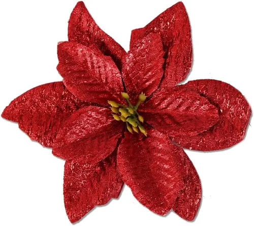 Vista 26 de YYCRAFT 12 flores artificiales de seda brillante con purpurina para decoración de árbol de Navidad (plata, 8 pulgadas)