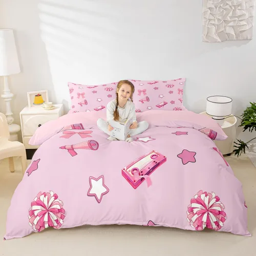 Vista 23 de Feelyou Funda de edredón con lazo de animadora, tamaño individual, para niños y niñas, divertido juego de ropa de cama deportiva, 2 piezas, Azul