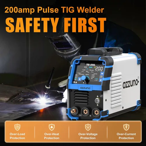 Vista 6 de AZZUNO Soldador TIG de 200 A con pulso frío, 5 en 1 DC HF TIG/TIG de pulso/TIG frío/TIG puntual/STICK, 110V y 220V de doble voltaje, soldador TIG