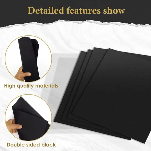 Vista 3 de RYKOMO 100 hojas de papel de cartulina negra de 8.5 x 11 pulgadas de grosor, cartulina de 75 libras, 200 GSM, papel negro pesado para invitaciones