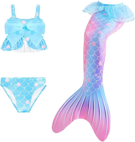 Vista 2 de Cola de sirena para niños, traje de baño para natación, novedad con lazo grande, sirenas, cosplay, traje de baño para niñas