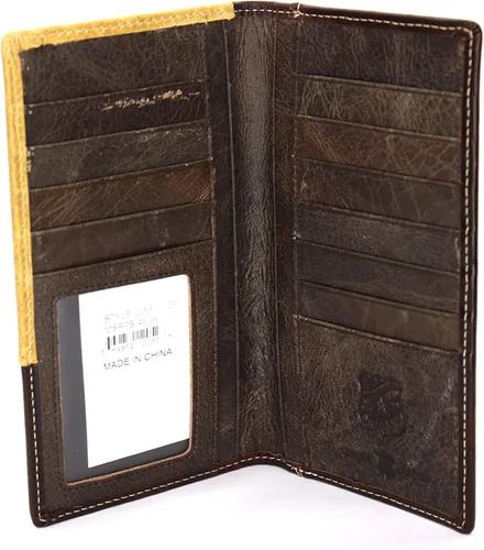 Vista 3 de West Star - Billetera para hombre, estilo de chequera, larga, plegable, con o sin pelo de vaca, 205F Star Deep Coffee