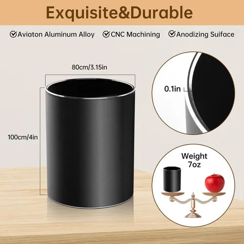 Vista 2 de Regalos cristianos, soporte de metal para bolígrafo, soporte de aluminio para escritorio, organizador de escritorio redondo y taza de lápiz negra