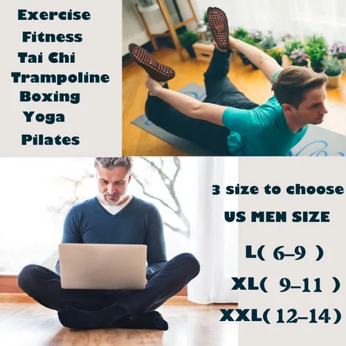 Vista 5 de ELUTONG Calcetines antideslizantes para hombre, 3 pares de tapetes de madera, antideslizantes, para entrenamiento, yoga, pilates, hospital