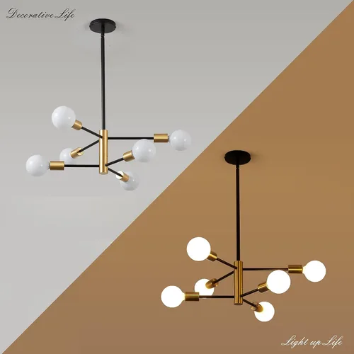 Vista 7 de KAISITE - Candelabro Moderno Sputnik - Candelabro de 6 Luces con Ajuste de Altura, Acabado en Negro y Oro para Cocina, Dormitorio y Vestíbulo