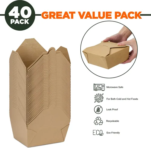 Vista 2 de Fit Meal Prep Cajas To Go de 48 onzas, recipientes de papel para llevar, cajas de comida desechables para almuerzo, aptas para microondas