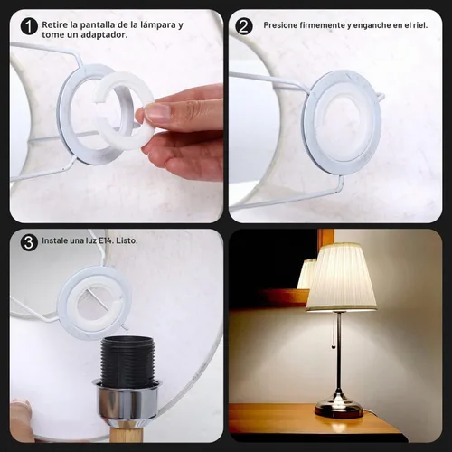 Vista 4 de Anillo adaptador de pantalla de lámpara E27 a E14, paquete de 6 anillos reductores de pantalla de lámpara con tornillo E27, convertidor de pantalla