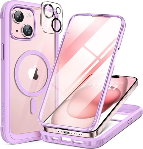 Vista 225 de Miracase - Funda magnética para iPhone 13 Pro Max de 6.7 pulgadas (compatible con MagSafe), transparente, completo, protector de pantalla de vidrio