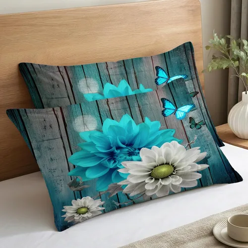 Vista 2 de Juego de 2 fundas de almohada florales de tamaño estándar, fundas de almohada de microfibra suave y transpirable con cierre de sobre, fundas