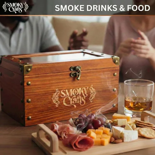 Vista 9 de Kit Ahumador de Cócteles a la Antigua de Smoky Crafts - Kit Ahumador de Whisky con Pistola para Ahumar, Caja de Ahumado para Cócteles, Bandeja