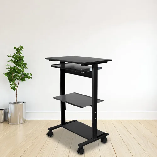 Vista 2 de Estación de trabajo con soporte de altura ajustable móvil, Negro y negro