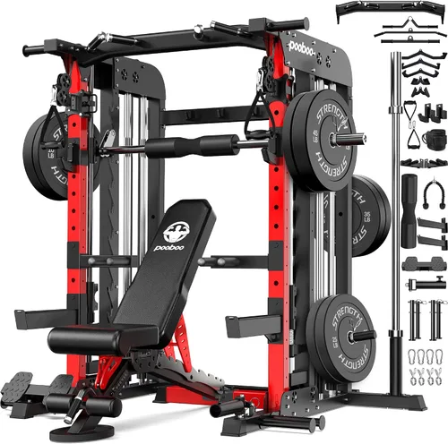Vista 11 de pooboo Máquina Smith Power Cage con sistema de cable para sentadillas